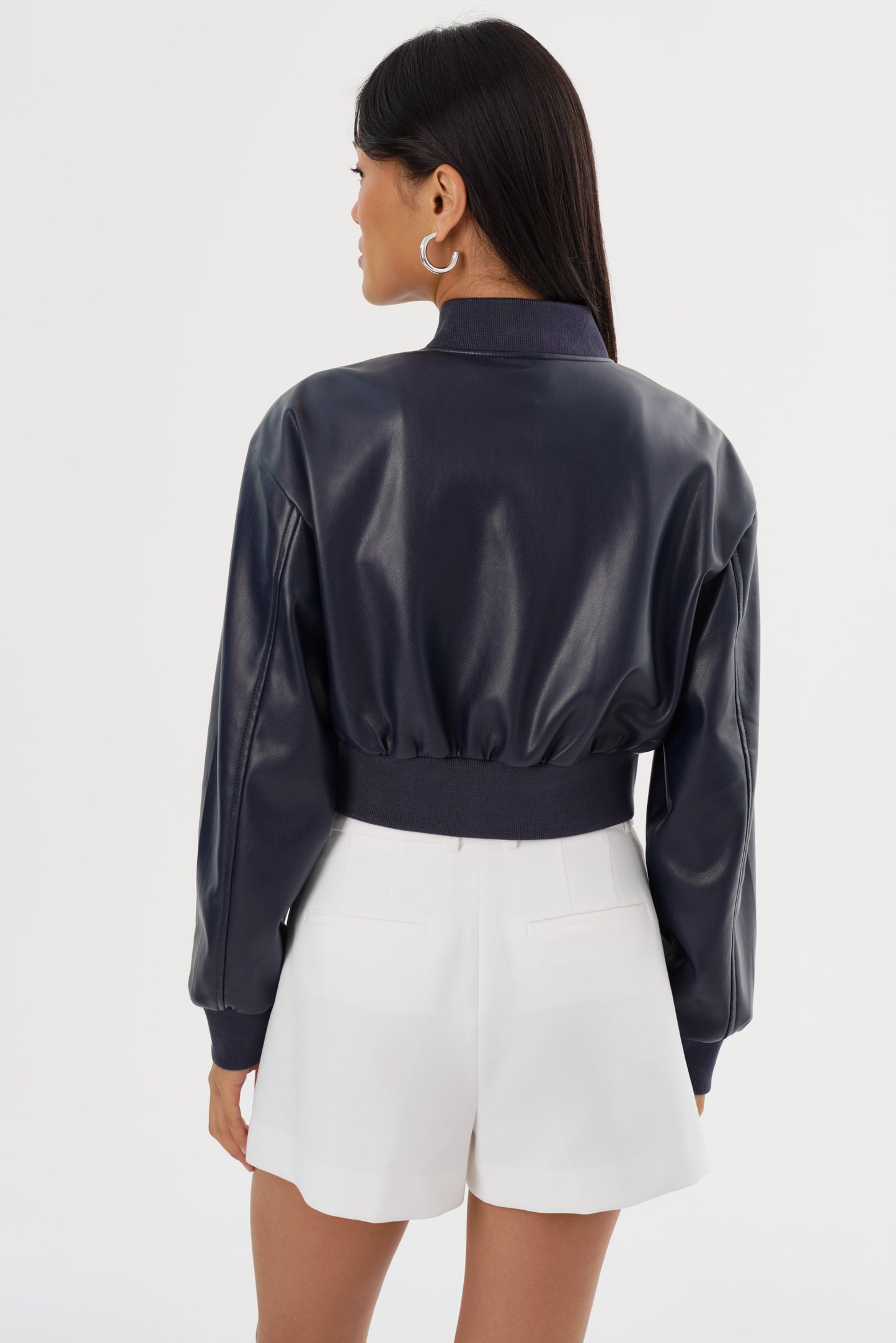 EVELIN | Faux Leather Cropped Bomber