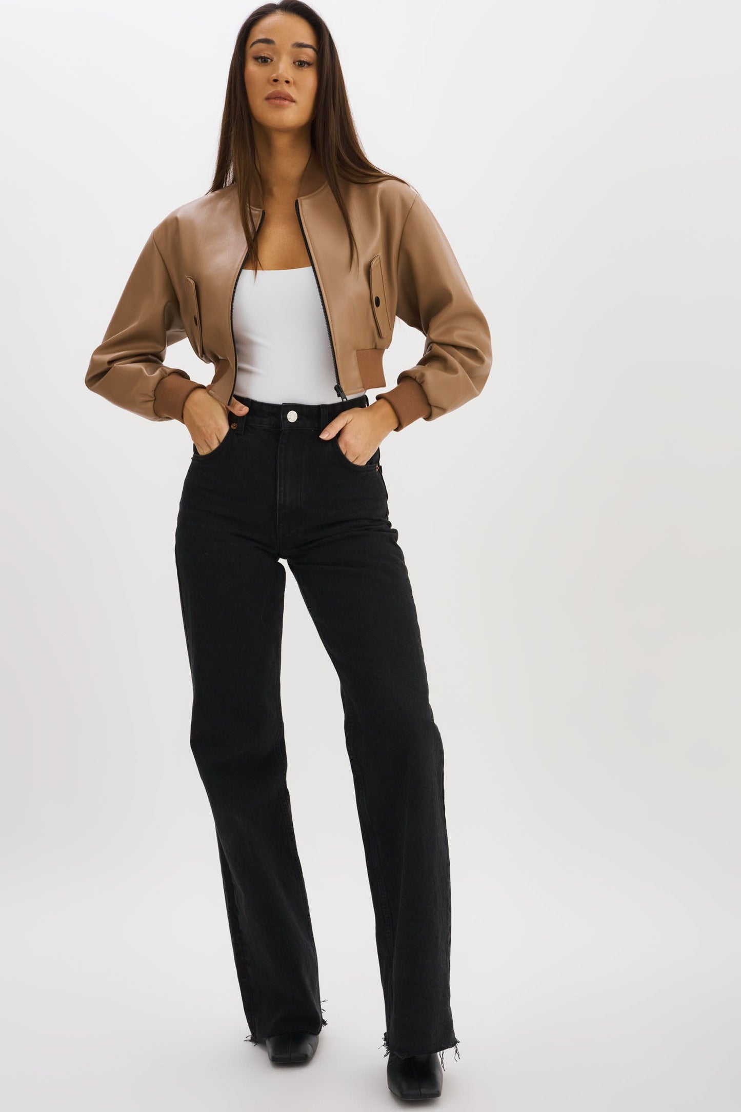 EVELIN | Faux Leather Cropped Bomber