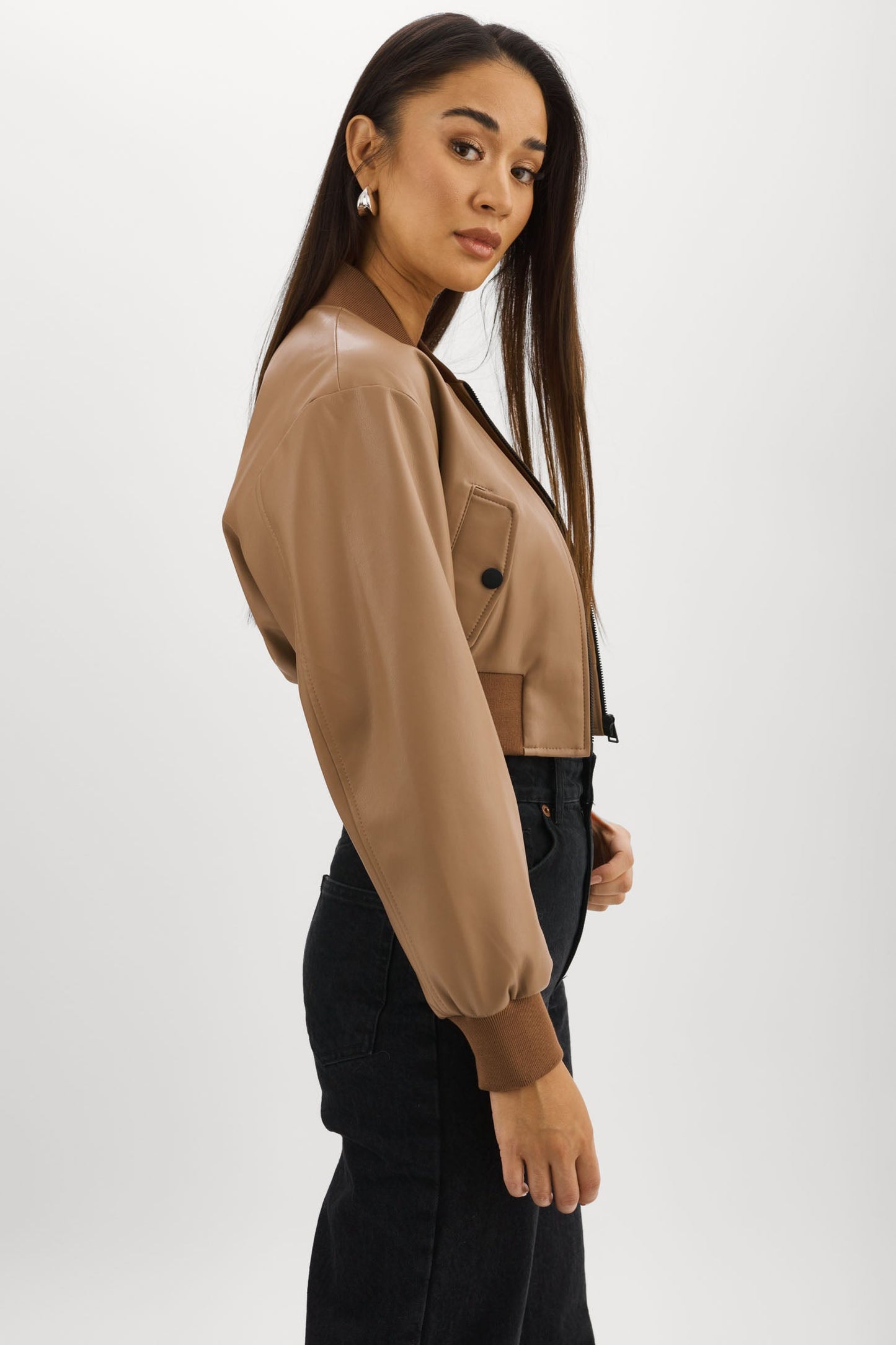 EVELIN | Faux Leather Cropped Bomber