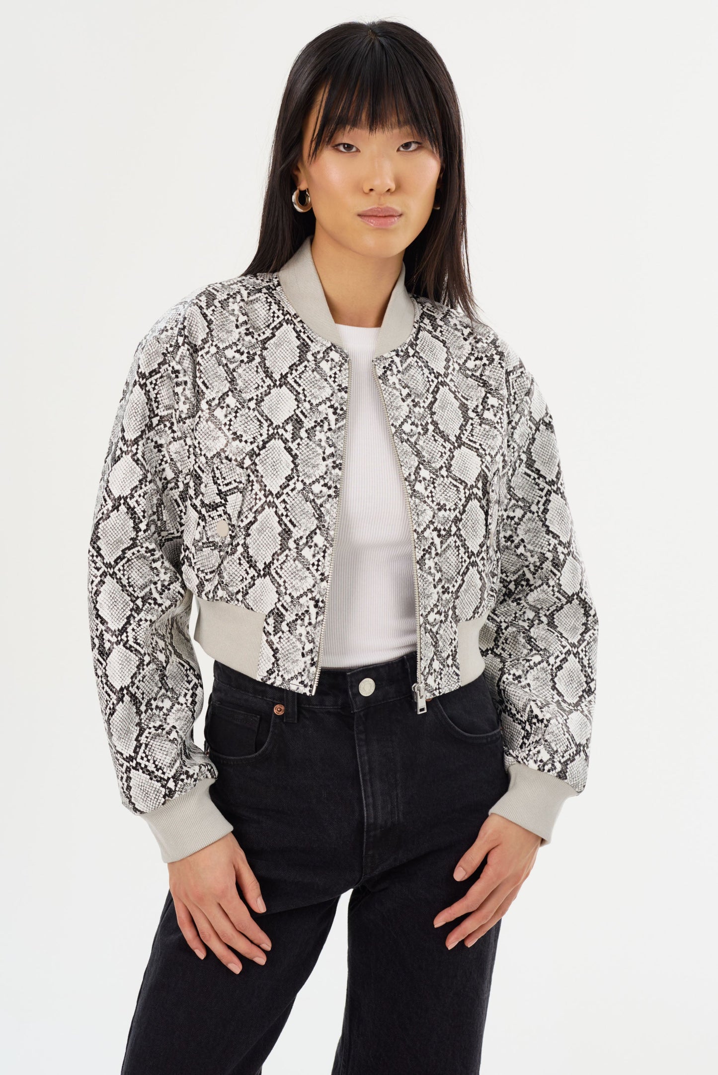 EVELIN | Faux Leather Cropped Bomber