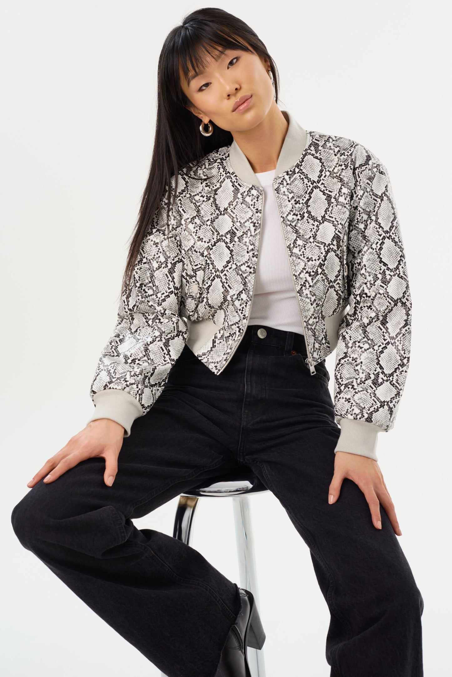 EVELIN | Faux Leather Cropped Bomber