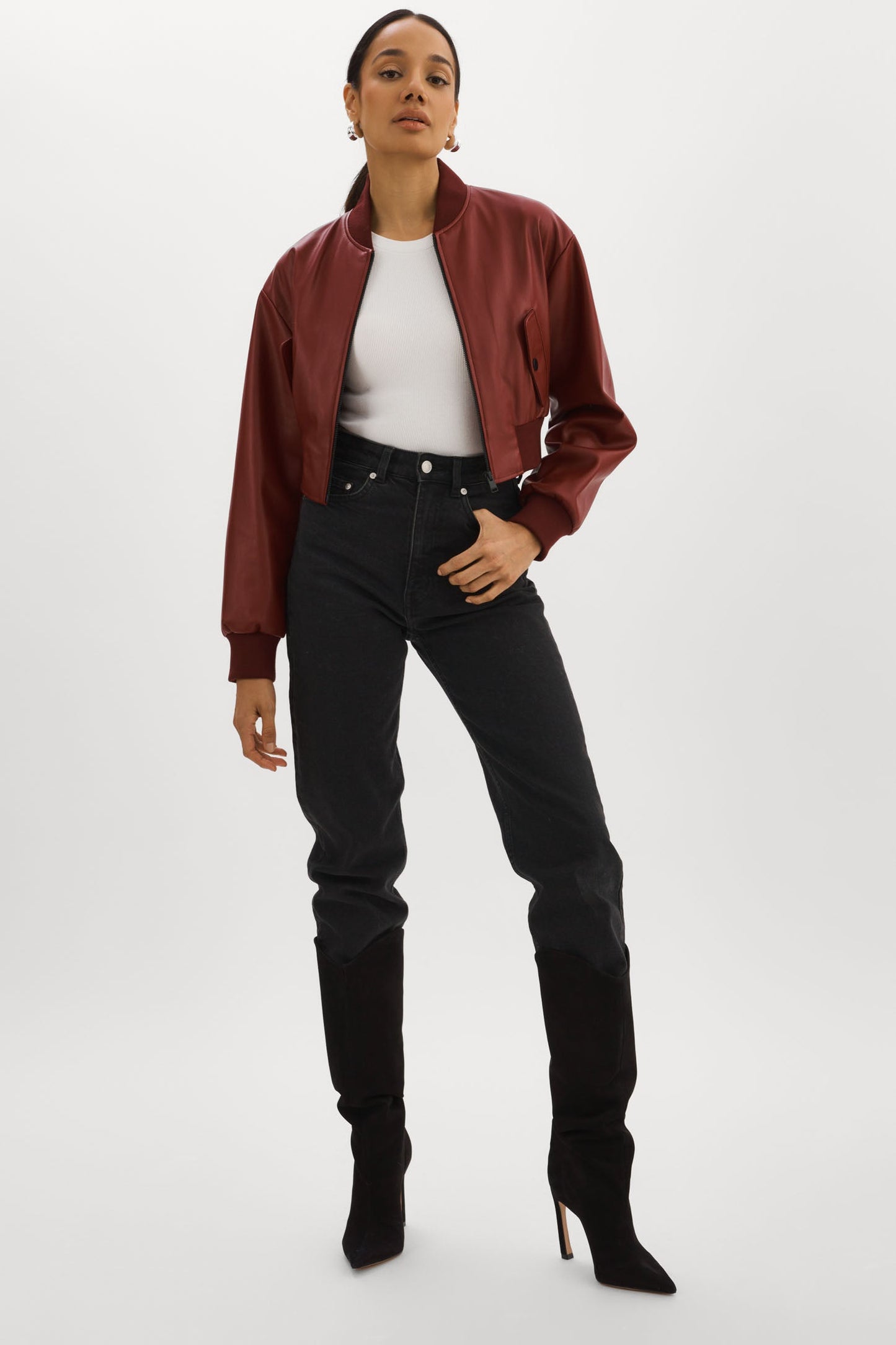 EVELIN | Faux Leather Cropped Bomber