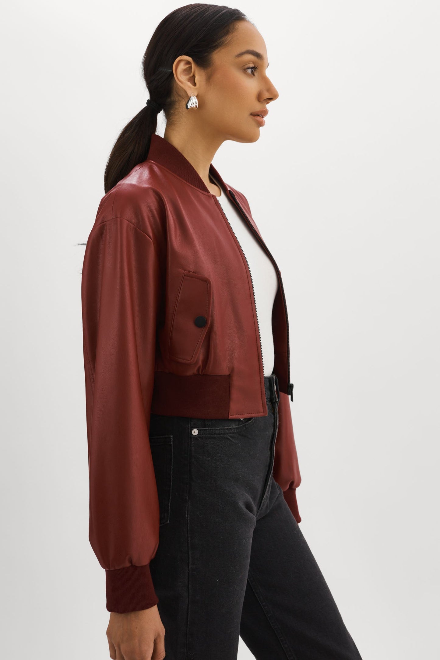 EVELIN | Faux Leather Cropped Bomber