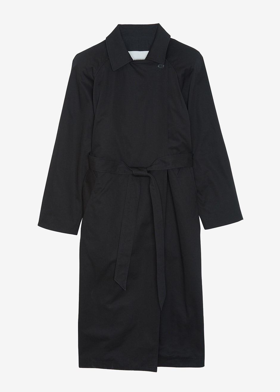 Marisol Box Shoulder Trench - Black