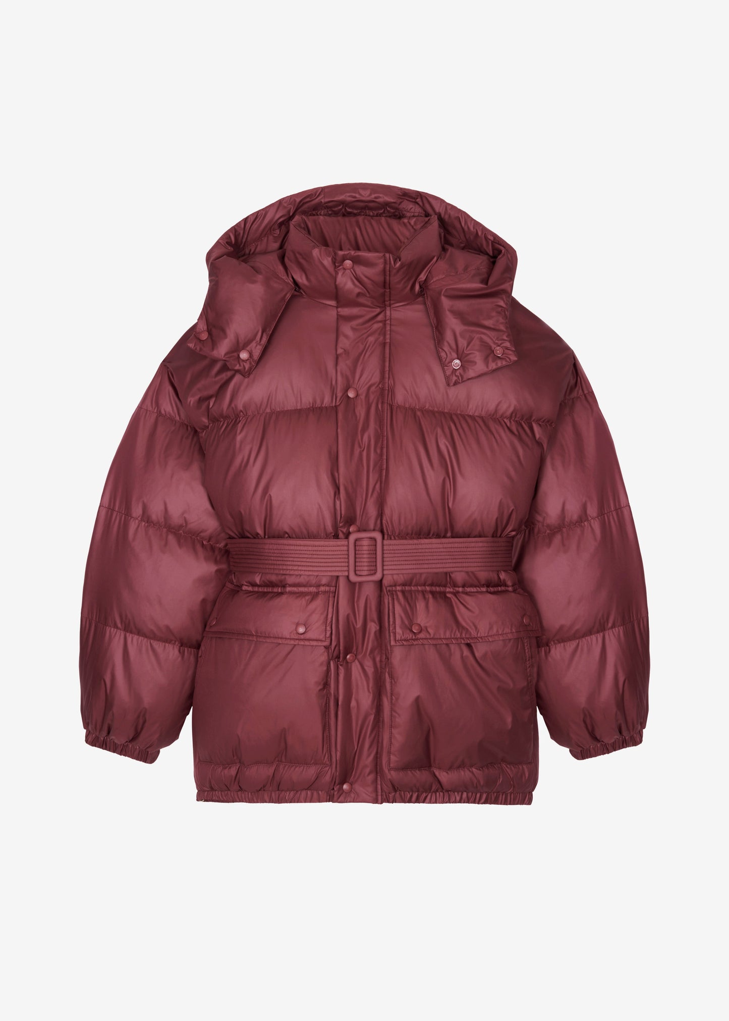 Hedon Belted Puffer Jacket - Burgundy