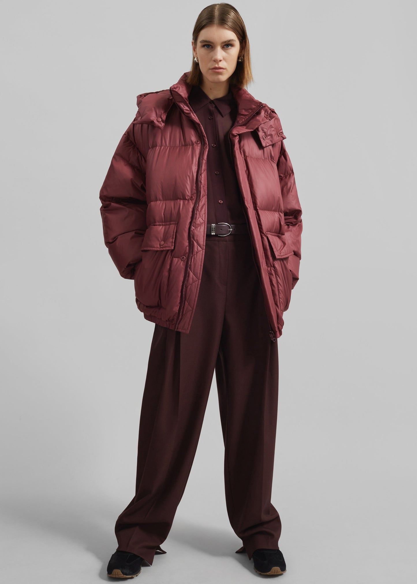 Hedon Belted Puffer Jacket - Burgundy