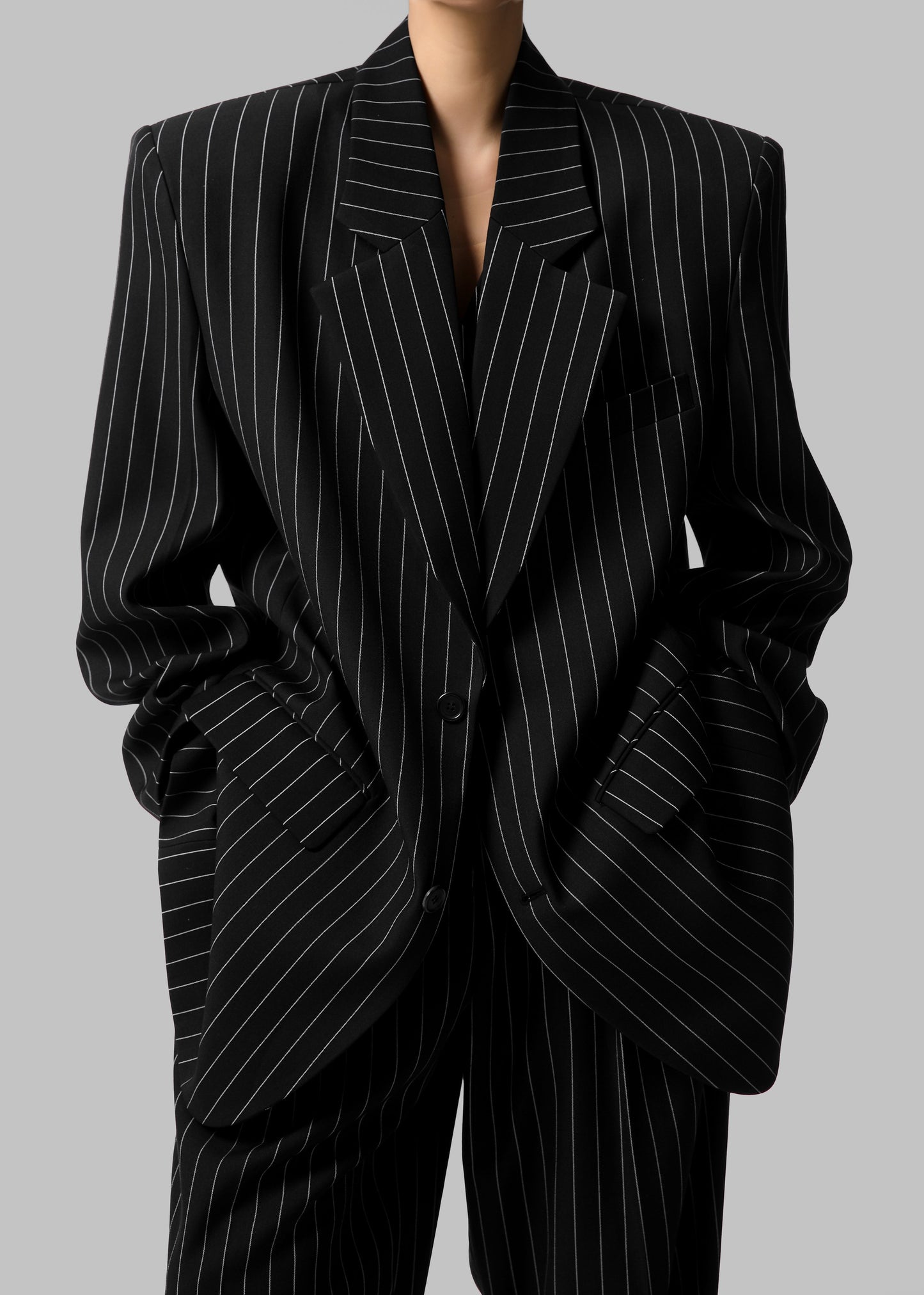 Holland Padded Shoulder Blazer - Black/White Pinstripe