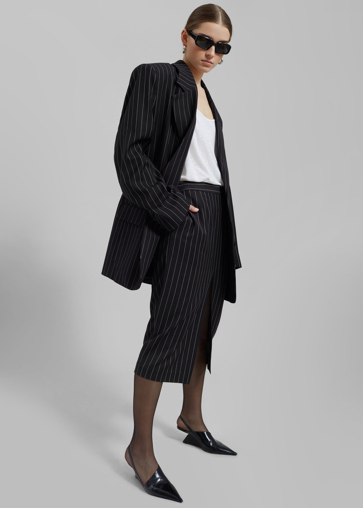 Holland Padded Shoulder Blazer - Black/White Pinstripe