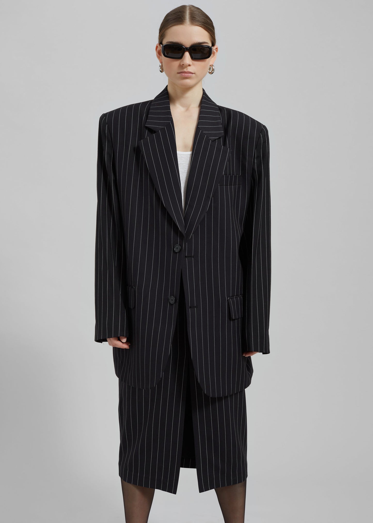 Holland Padded Shoulder Blazer - Black/White Pinstripe