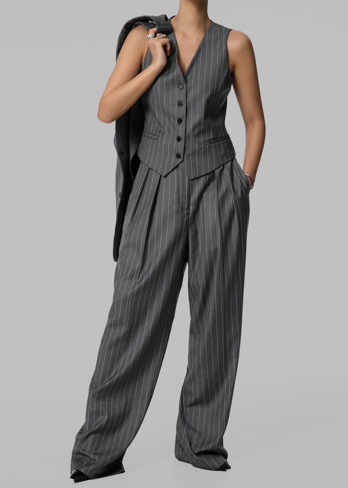 Holland Suit Vest - Charcoal/White Pinstripe