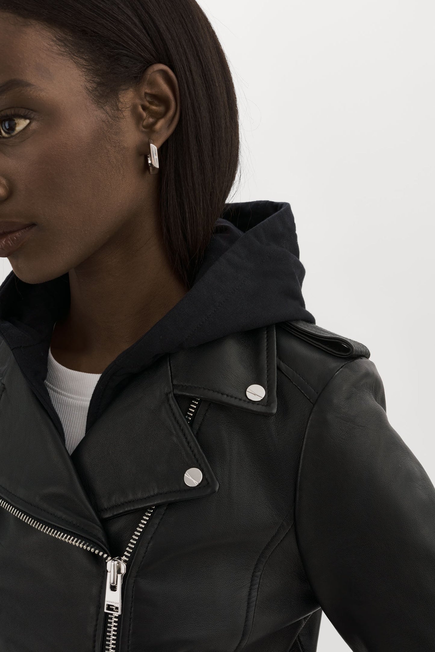 HOLY | Leather Biker Jacket with Removable Hood