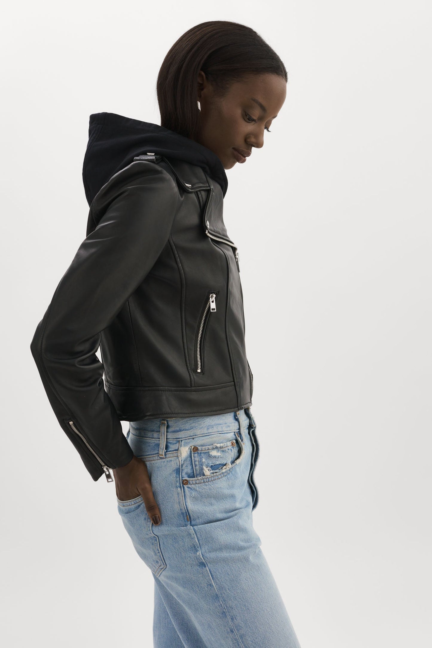 HOLY | Leather Biker Jacket with Removable Hood