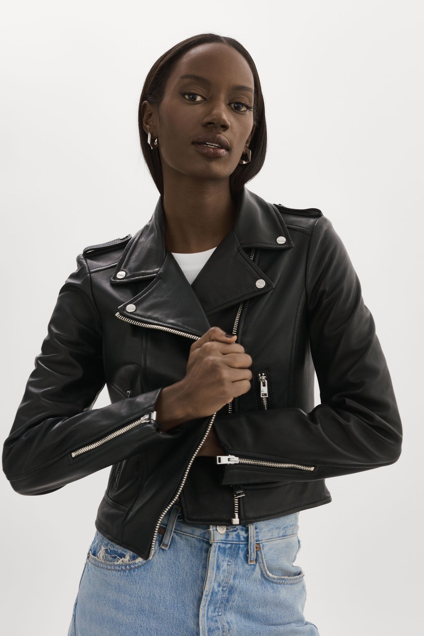 HOLY | Leather Biker Jacket with Removable Hood