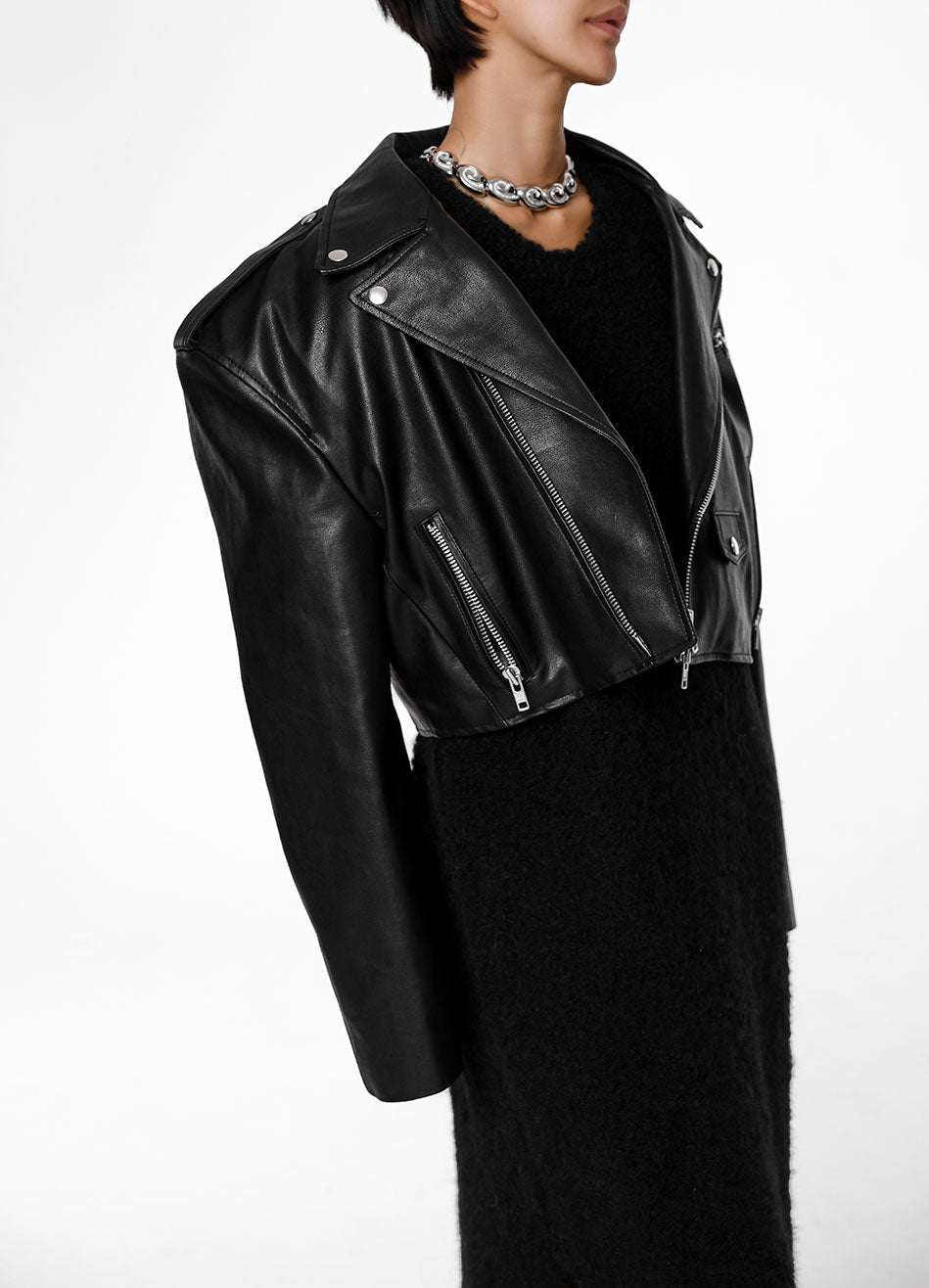 Tidus Cropped Biker Jacket - Black