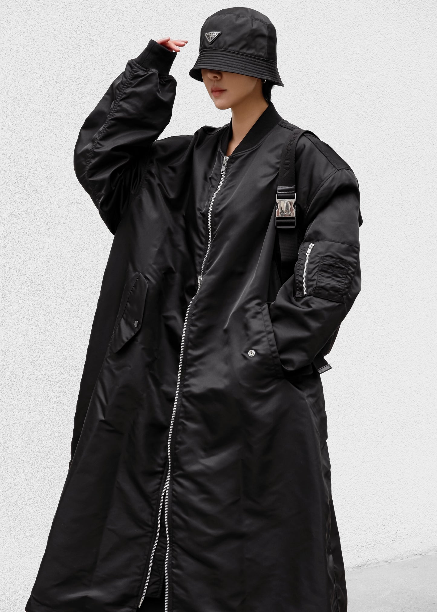 Isaac Oversized Bomber Coat - Black