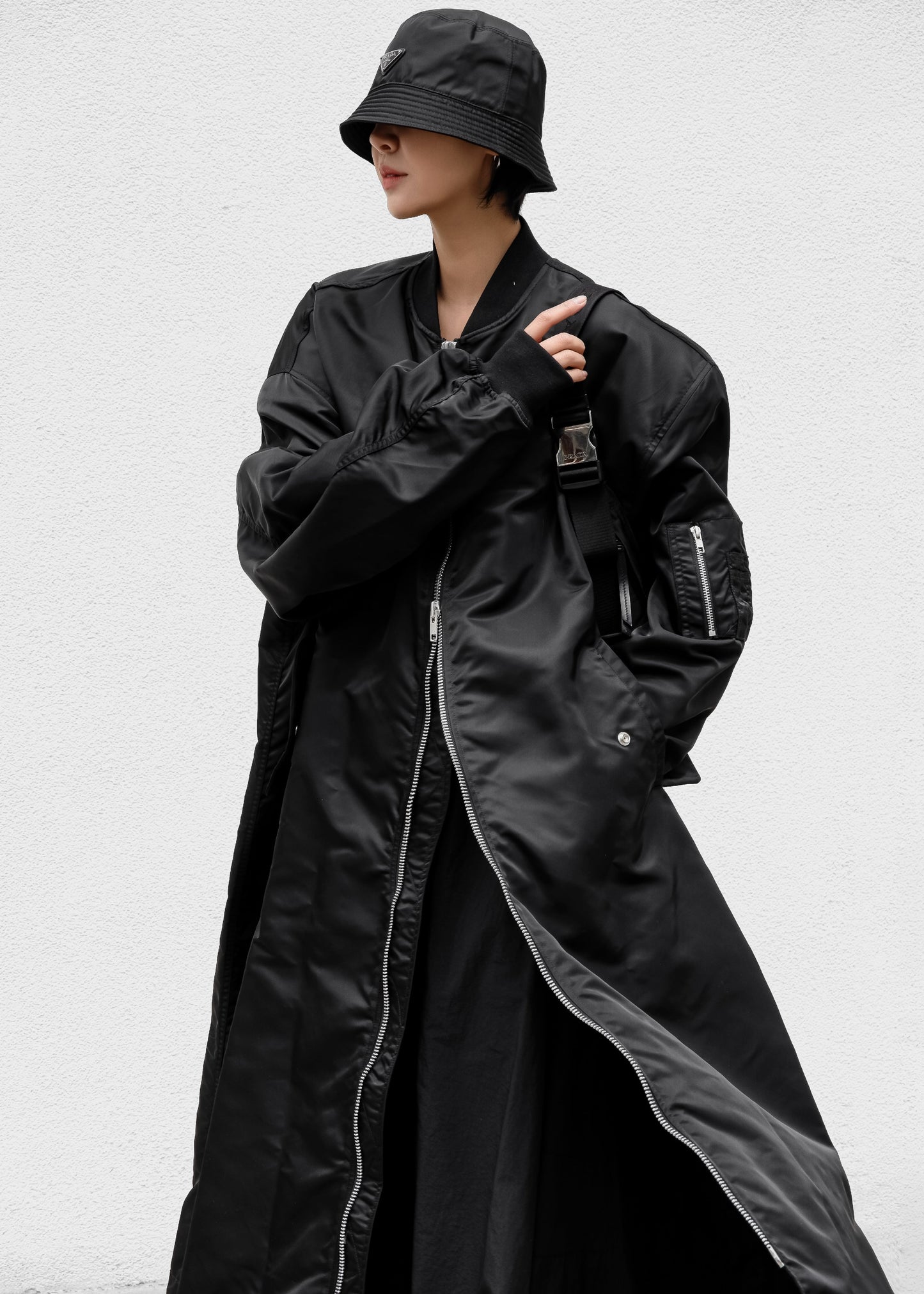 Isaac Oversized Bomber Coat - Black