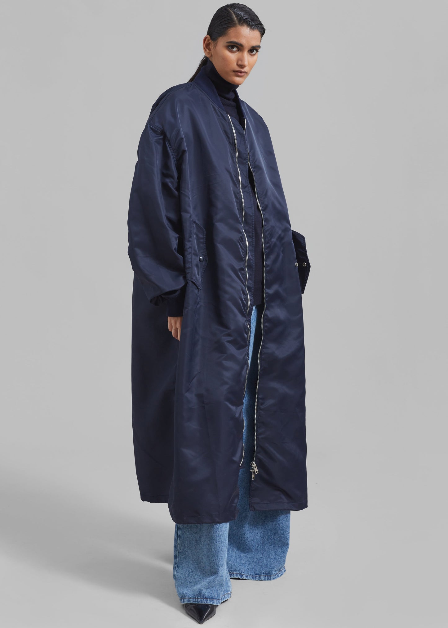 Isaac Oversized Bomber Coat - Navy