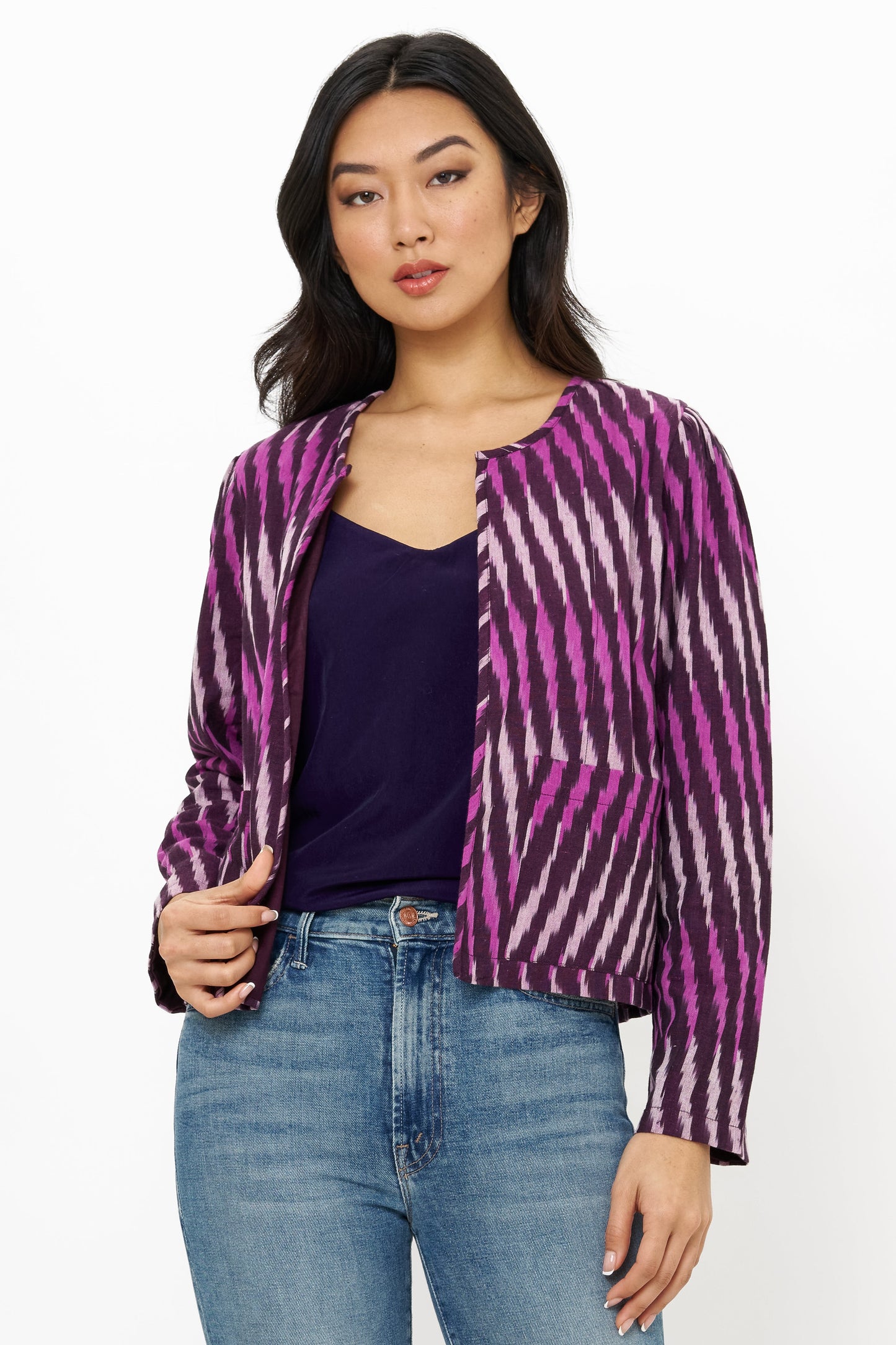 Crew Neck Jacket- Ikat Purple