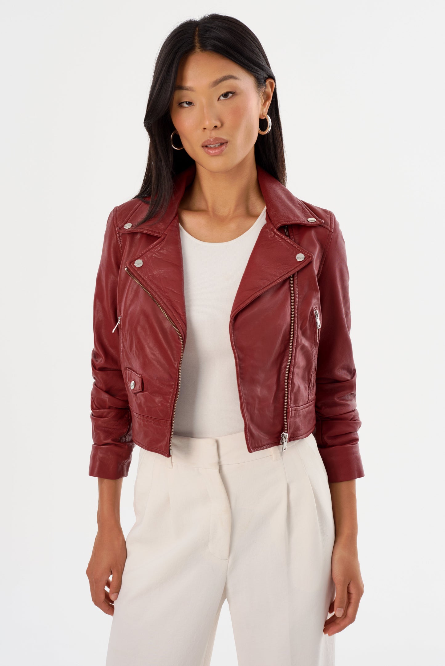 JANIKA | Cropped Leather Biker Jacket