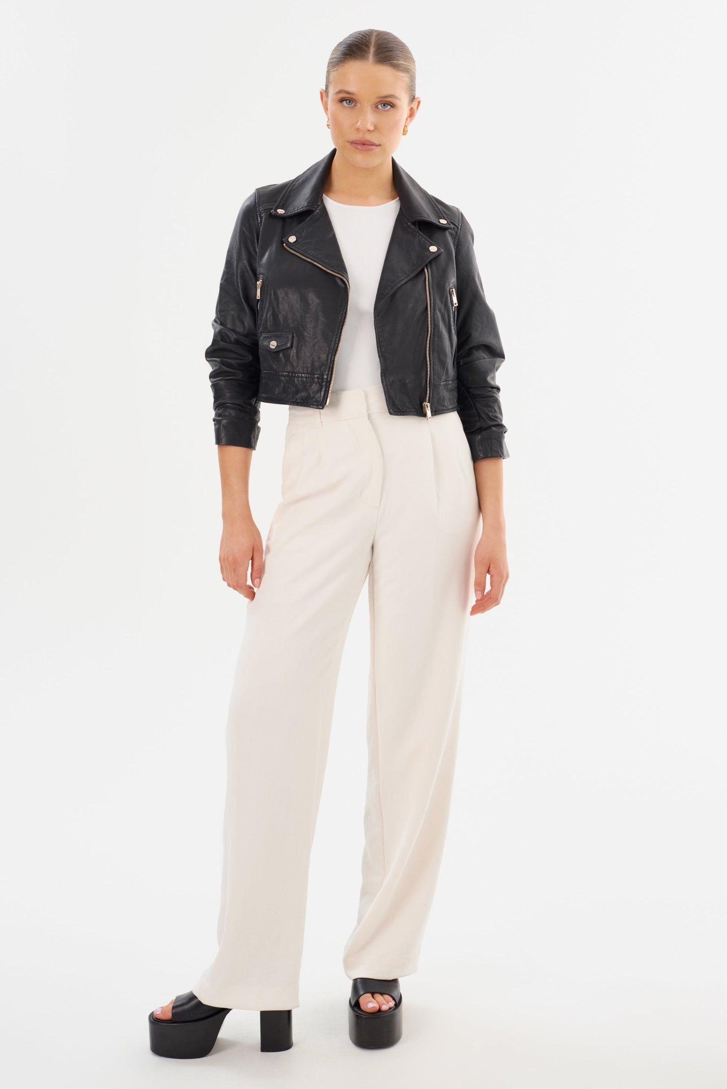 JANIKA | Cropped Leather Biker Jacket