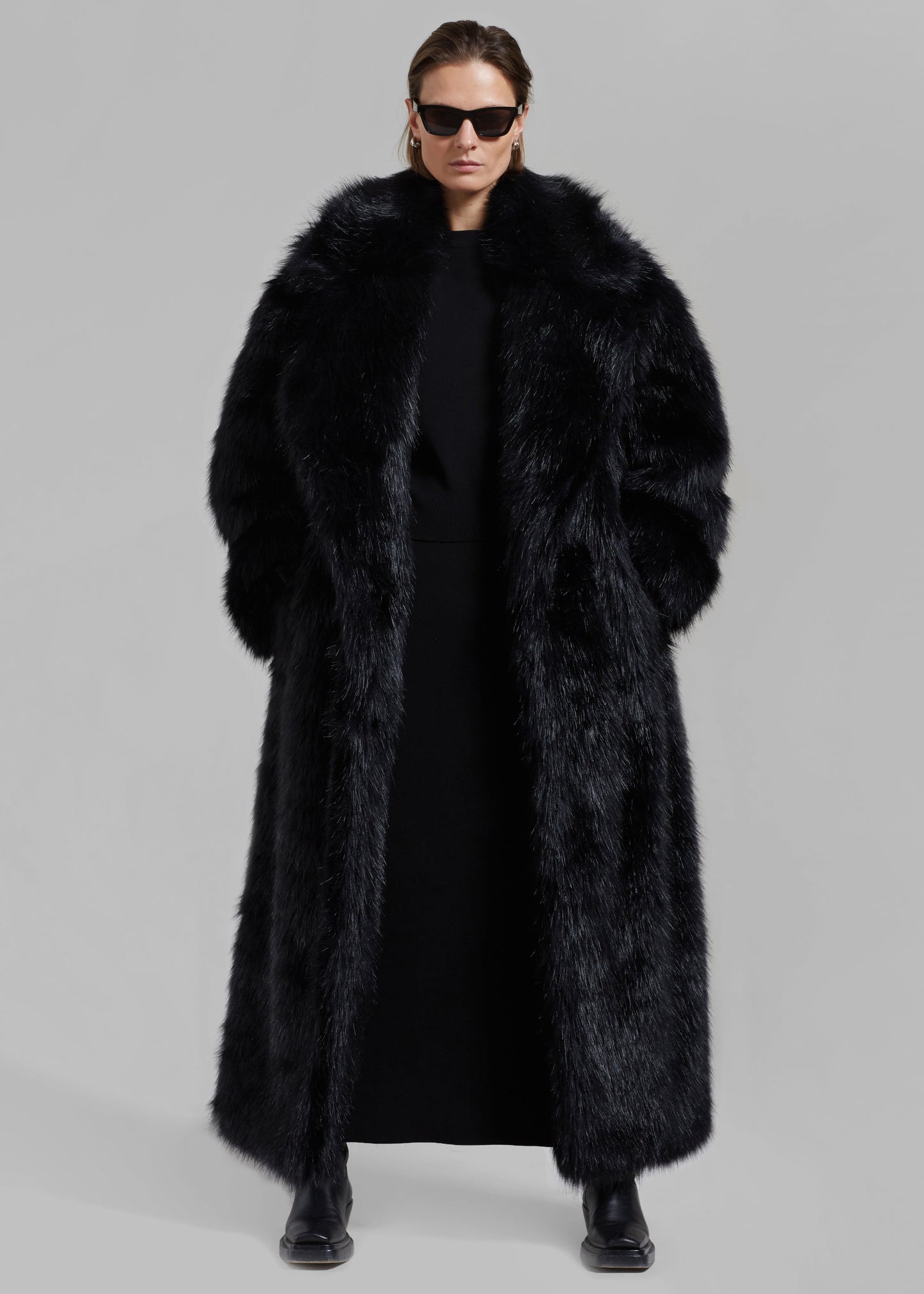 Joan Long Faux Fur Coat - Black