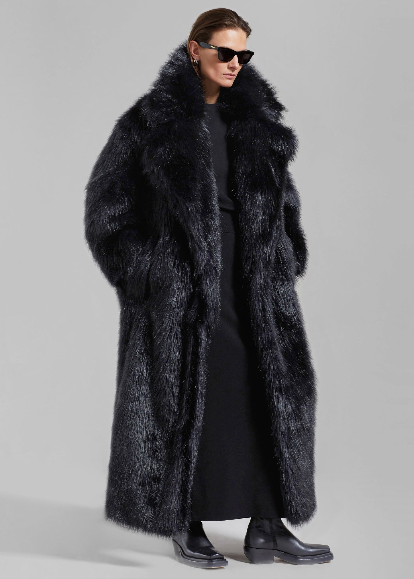 Joan Long Faux Fur Coat - Black