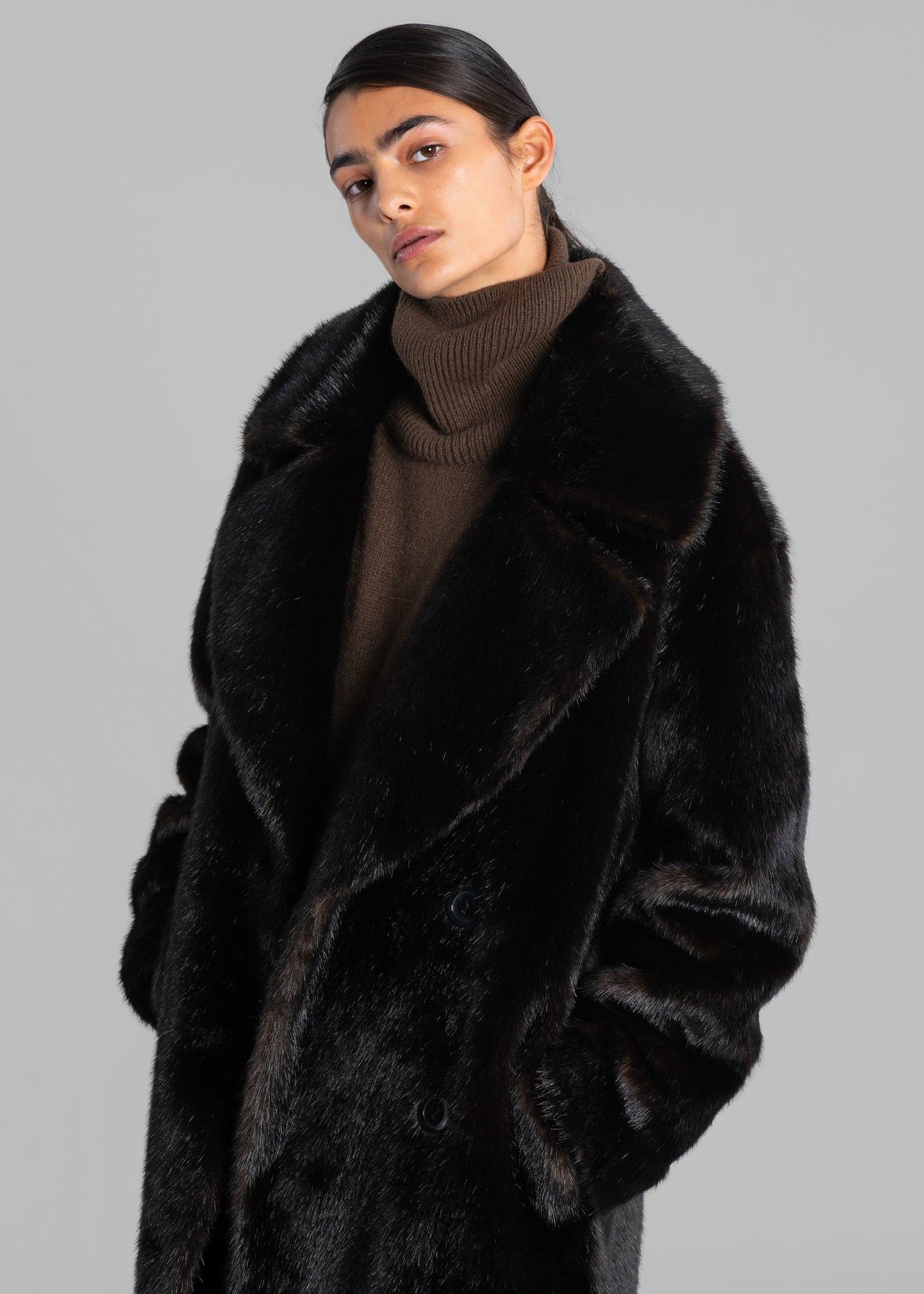 Joni Faux Fur Coat - Dark Espresso