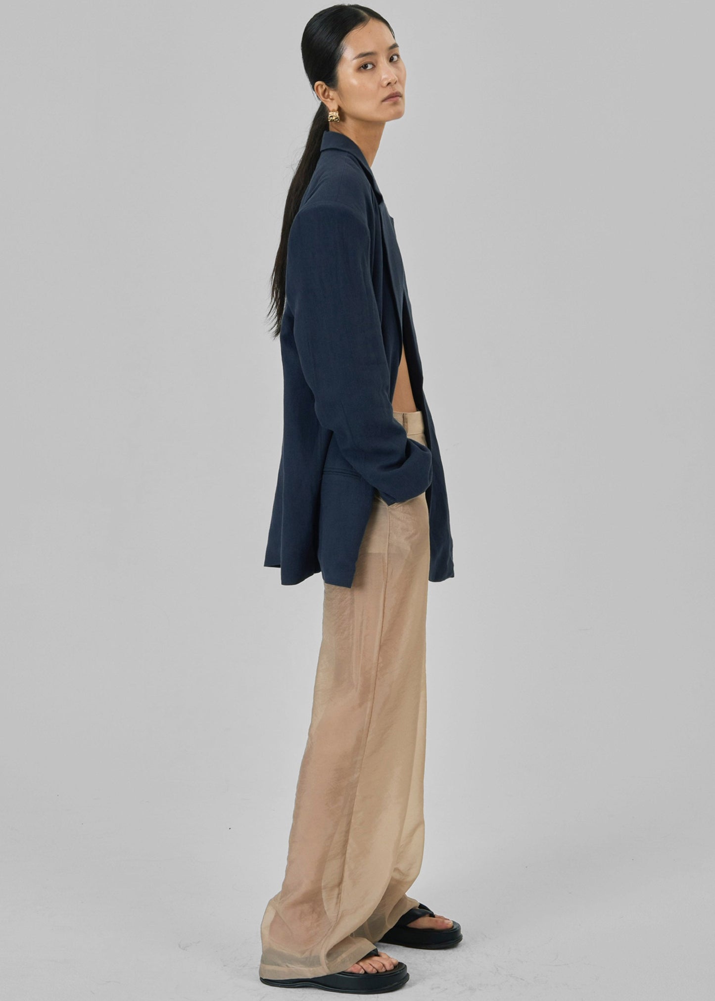 Keenan Linen Oversized Blazer - Navy