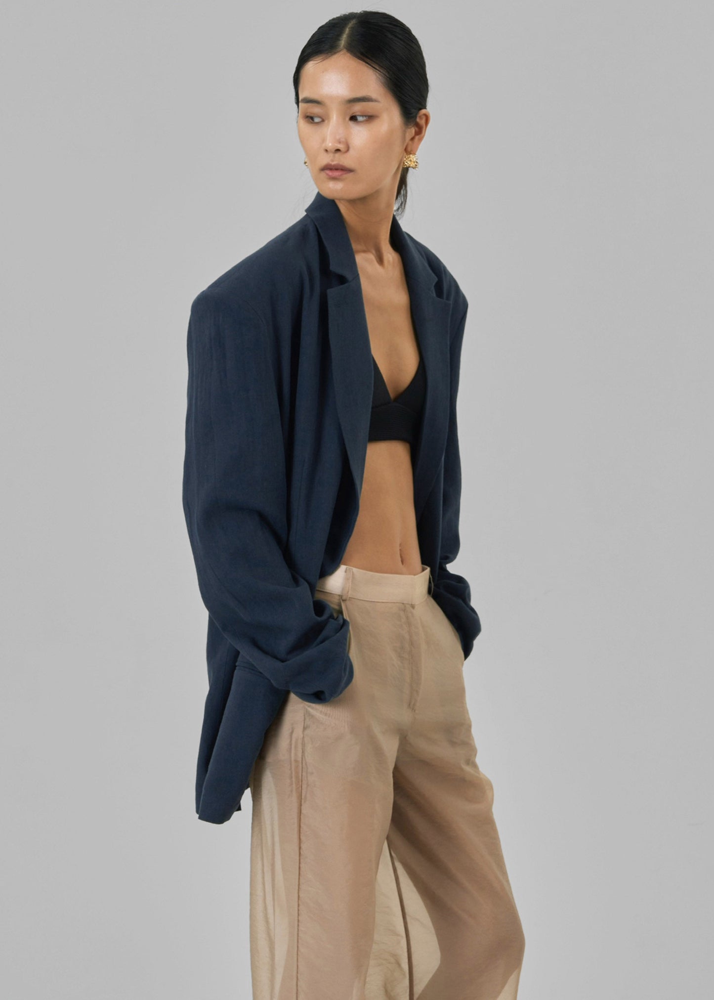 Keenan Linen Oversized Blazer - Navy