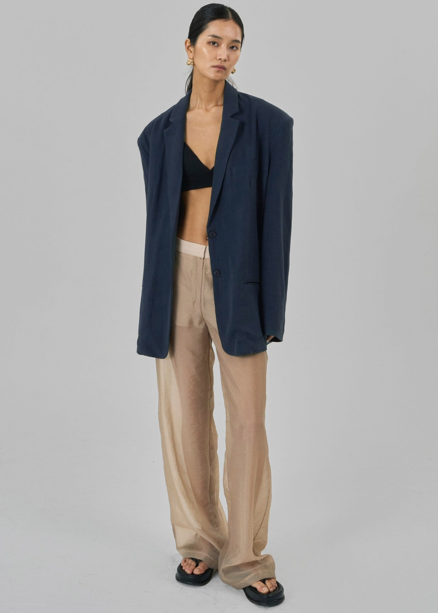 Keenan Linen Oversized Blazer - Navy