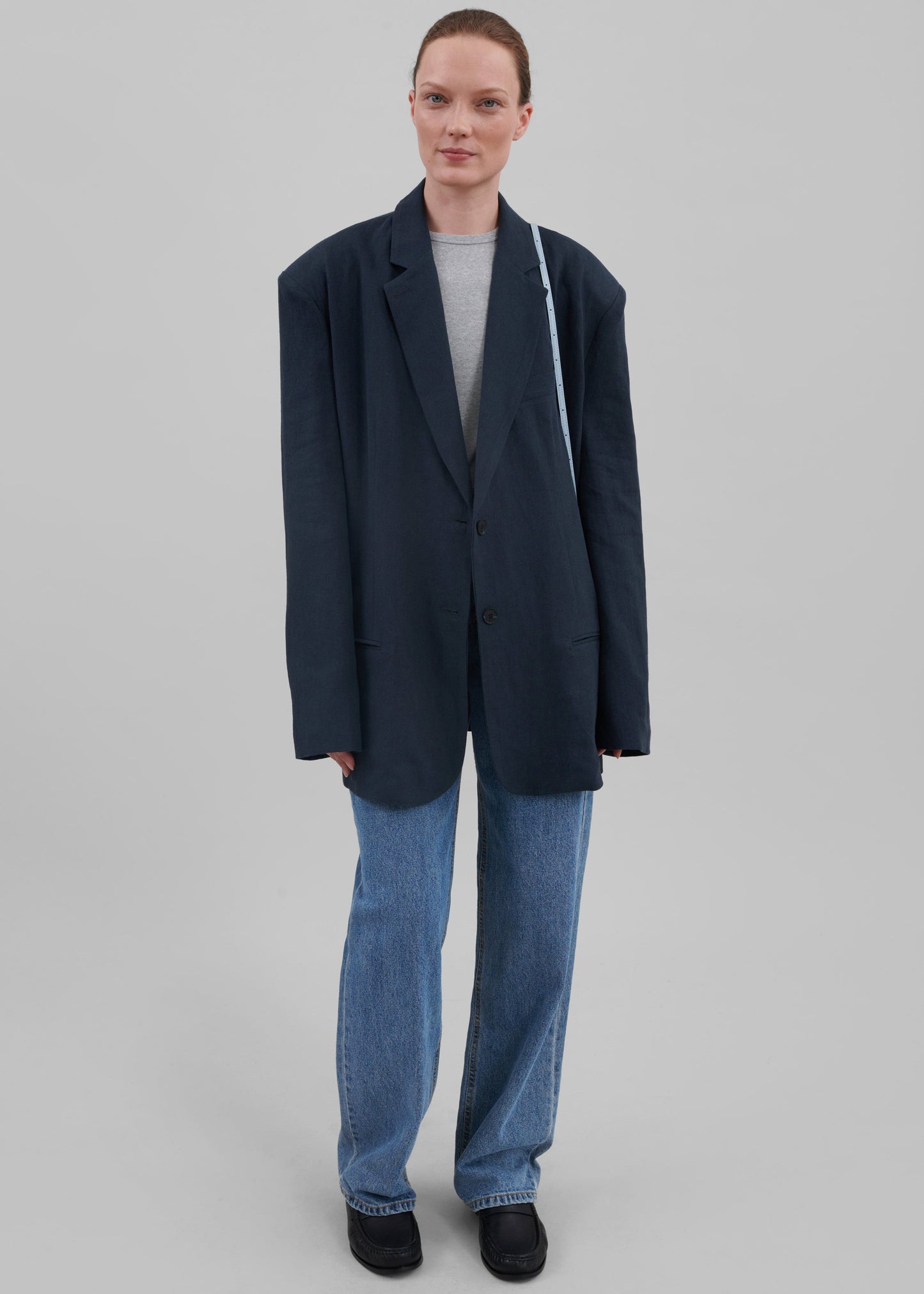 Keenan Linen Oversized Blazer - Navy