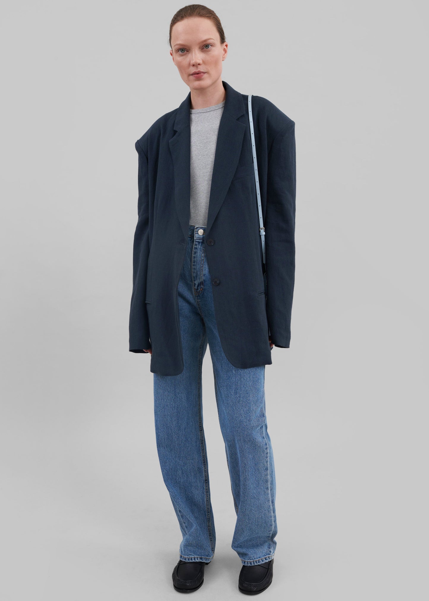 Keenan Linen Oversized Blazer - Navy