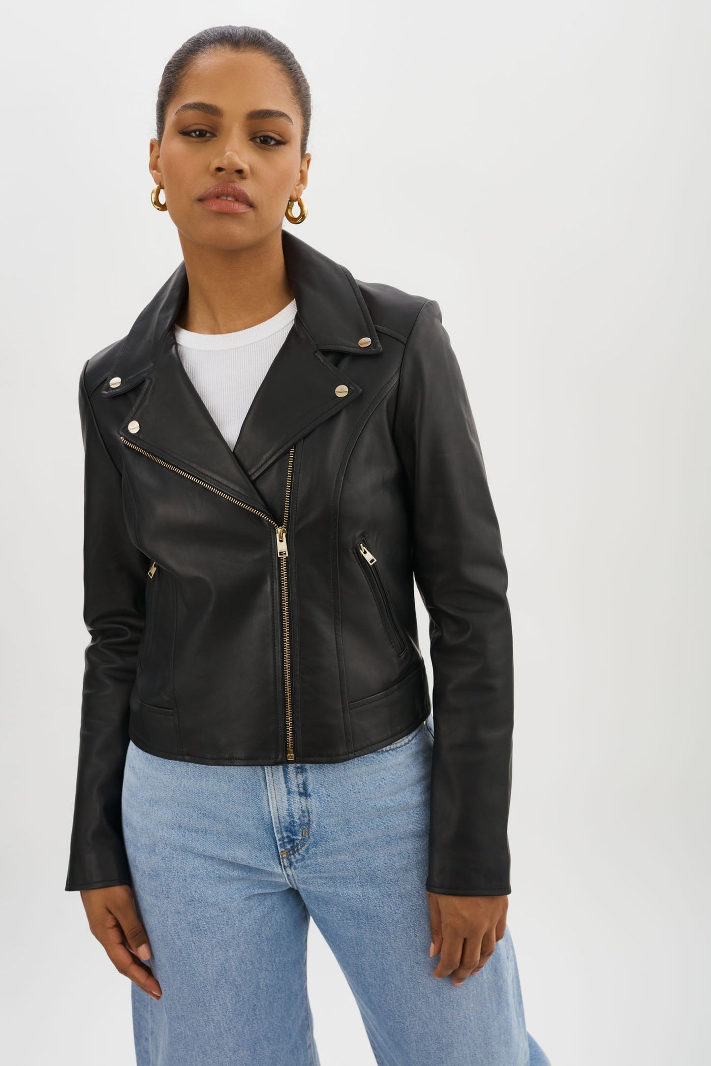 KELSEY GOLD | Leather Biker Jacket