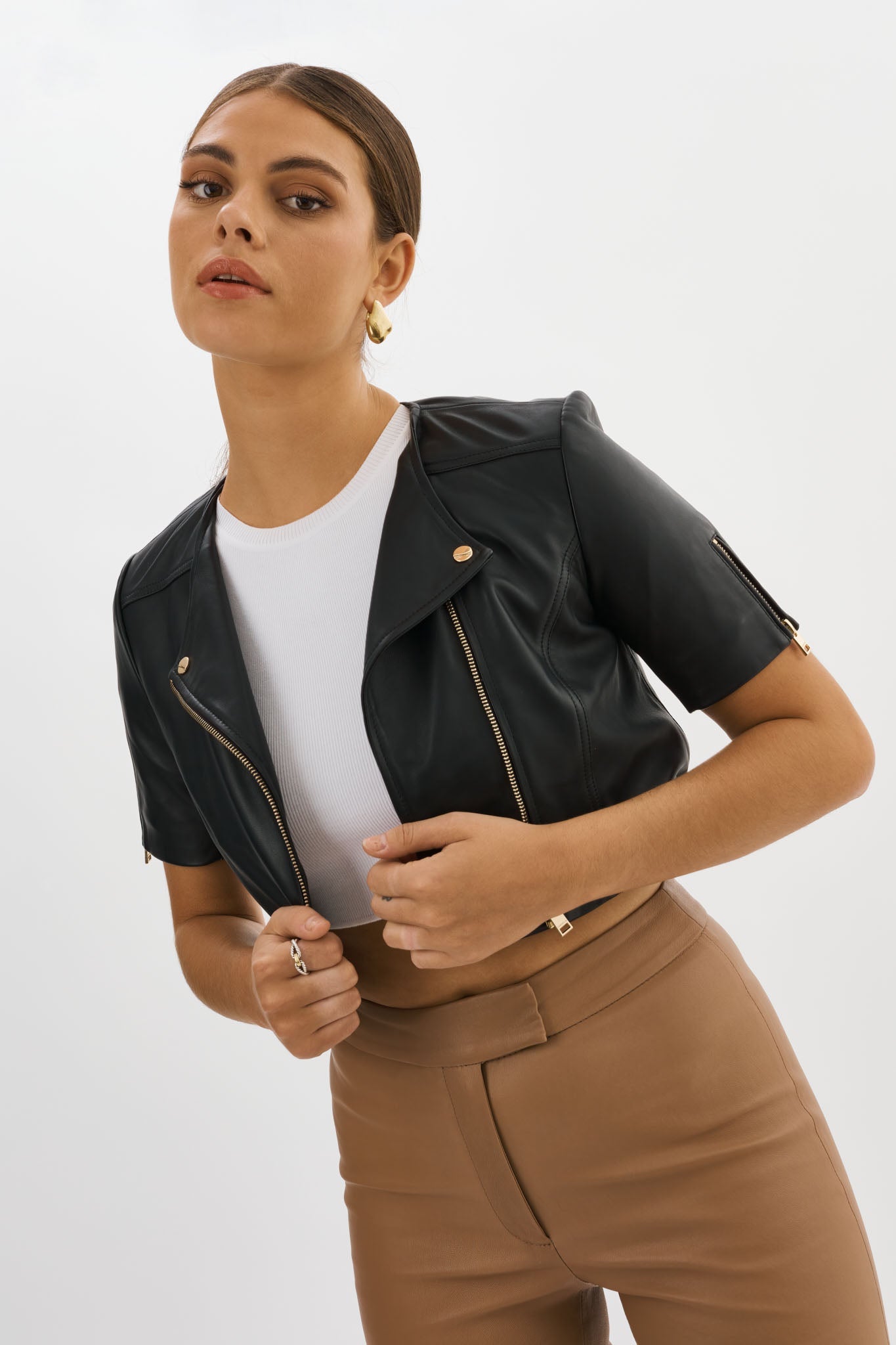 KIRSI GOLD | Cropped Biker Jacket