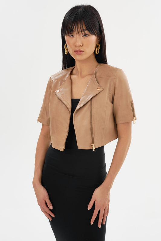 KIRSI GOLD | Cropped Biker Jacket