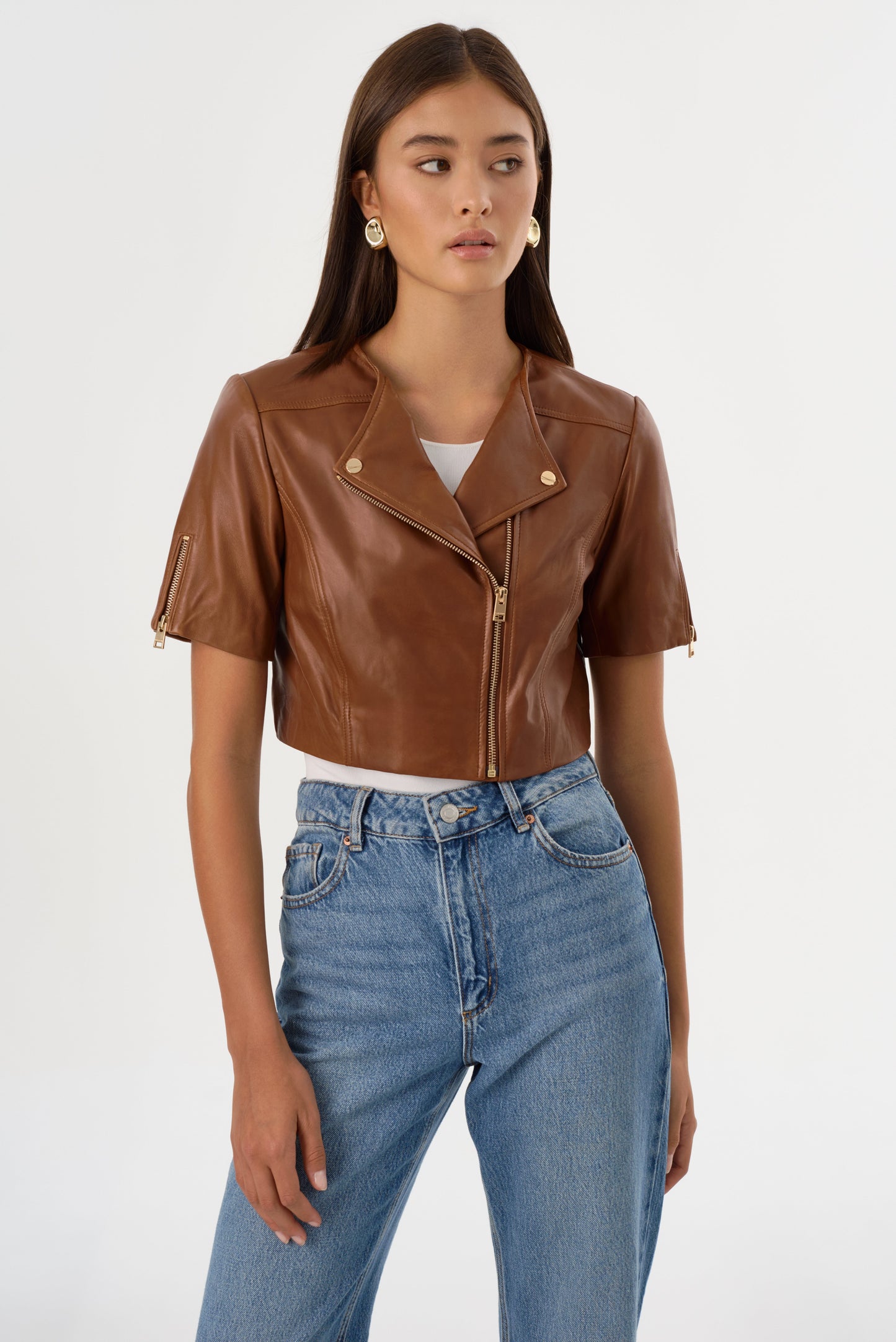 KIRSI GOLD | Cropped Biker Jacket