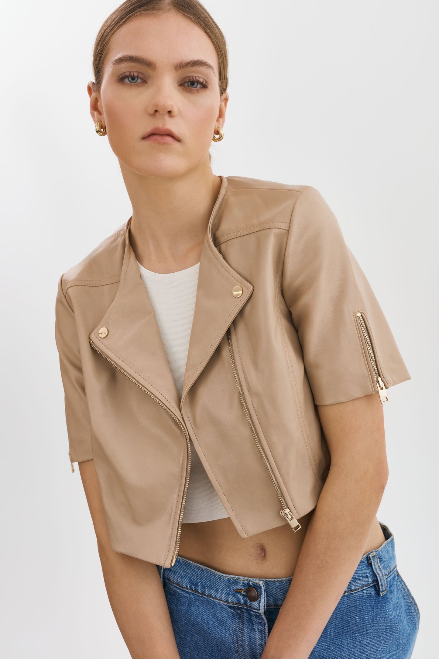 KIRSI GOLD | Cropped Biker Jacket