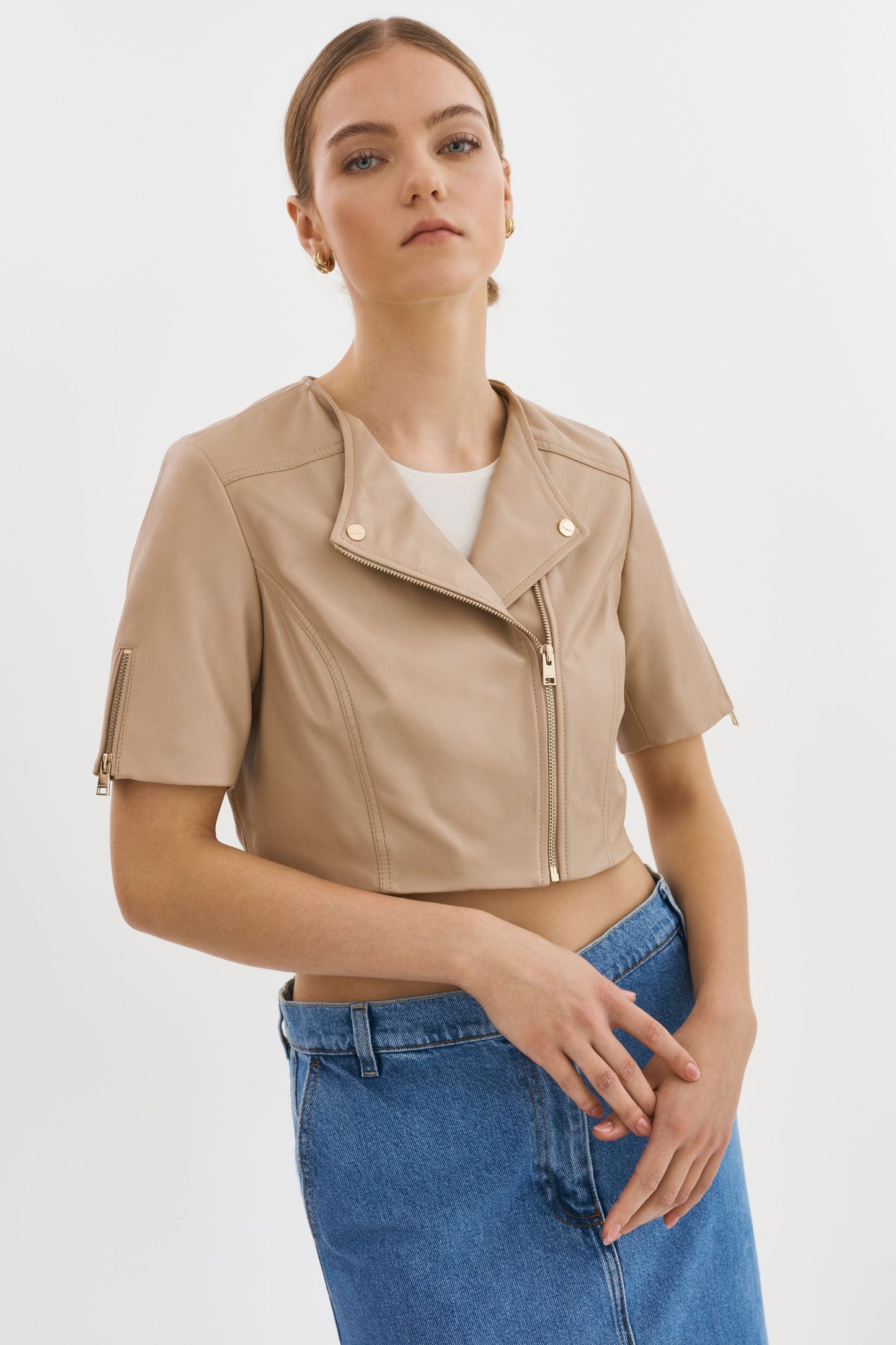 KIRSI GOLD | Cropped Biker Jacket