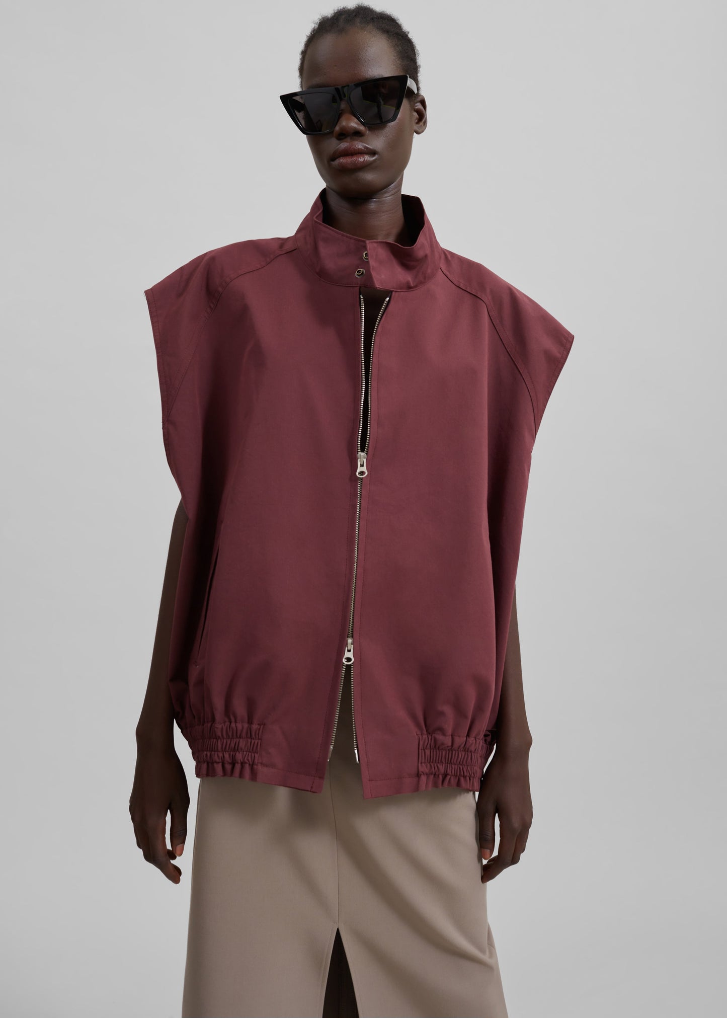 Lance Sleeveless Bomber Jacket - Burgundy