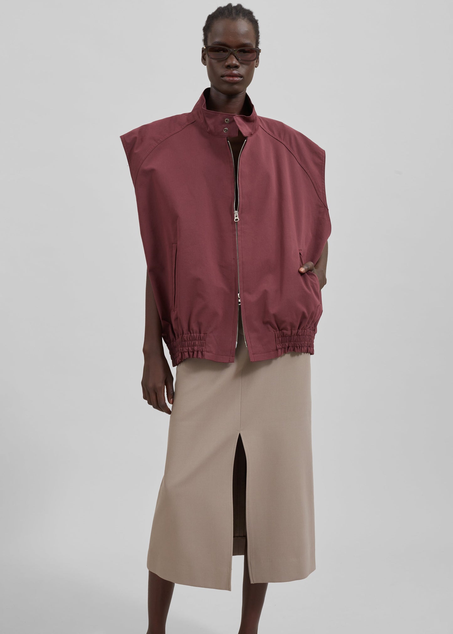 Lance Sleeveless Bomber Jacket - Burgundy