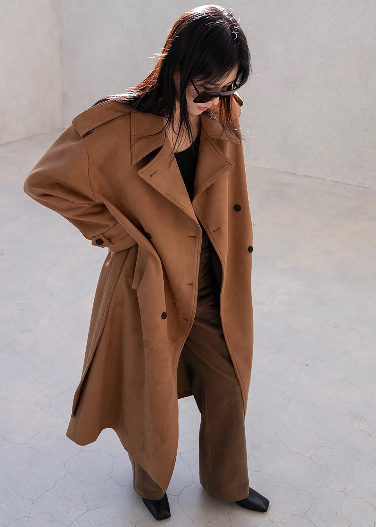 Lulea Faux Suede Trench Coat - Camel