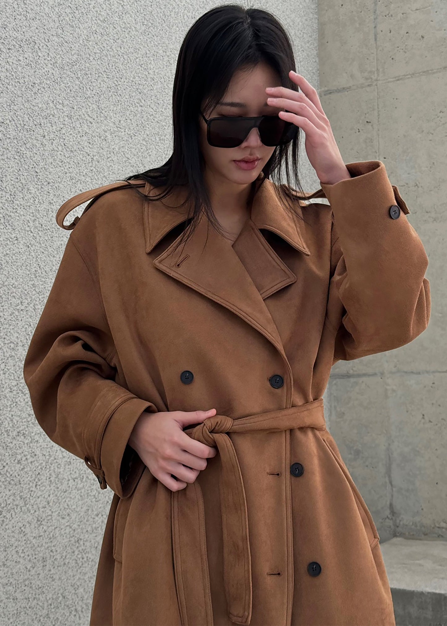 Lulea Faux Suede Trench Coat - Camel