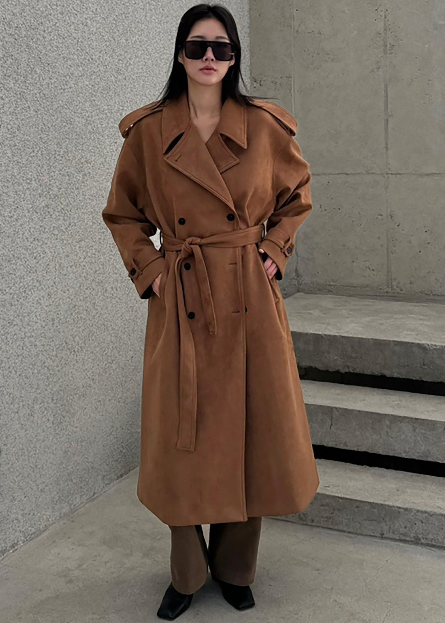 Lulea Faux Suede Trench Coat - Camel