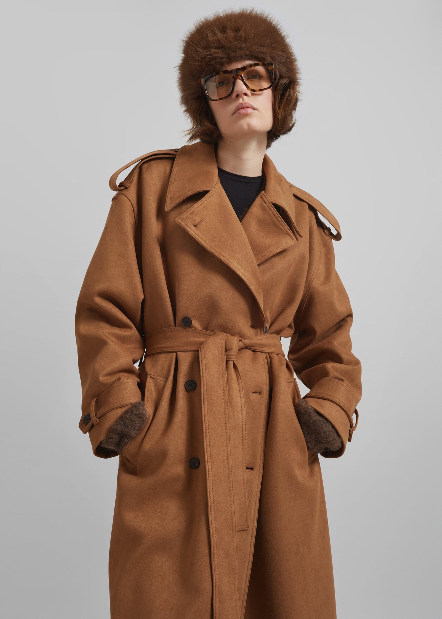 Lulea Faux Suede Trench Coat - Camel