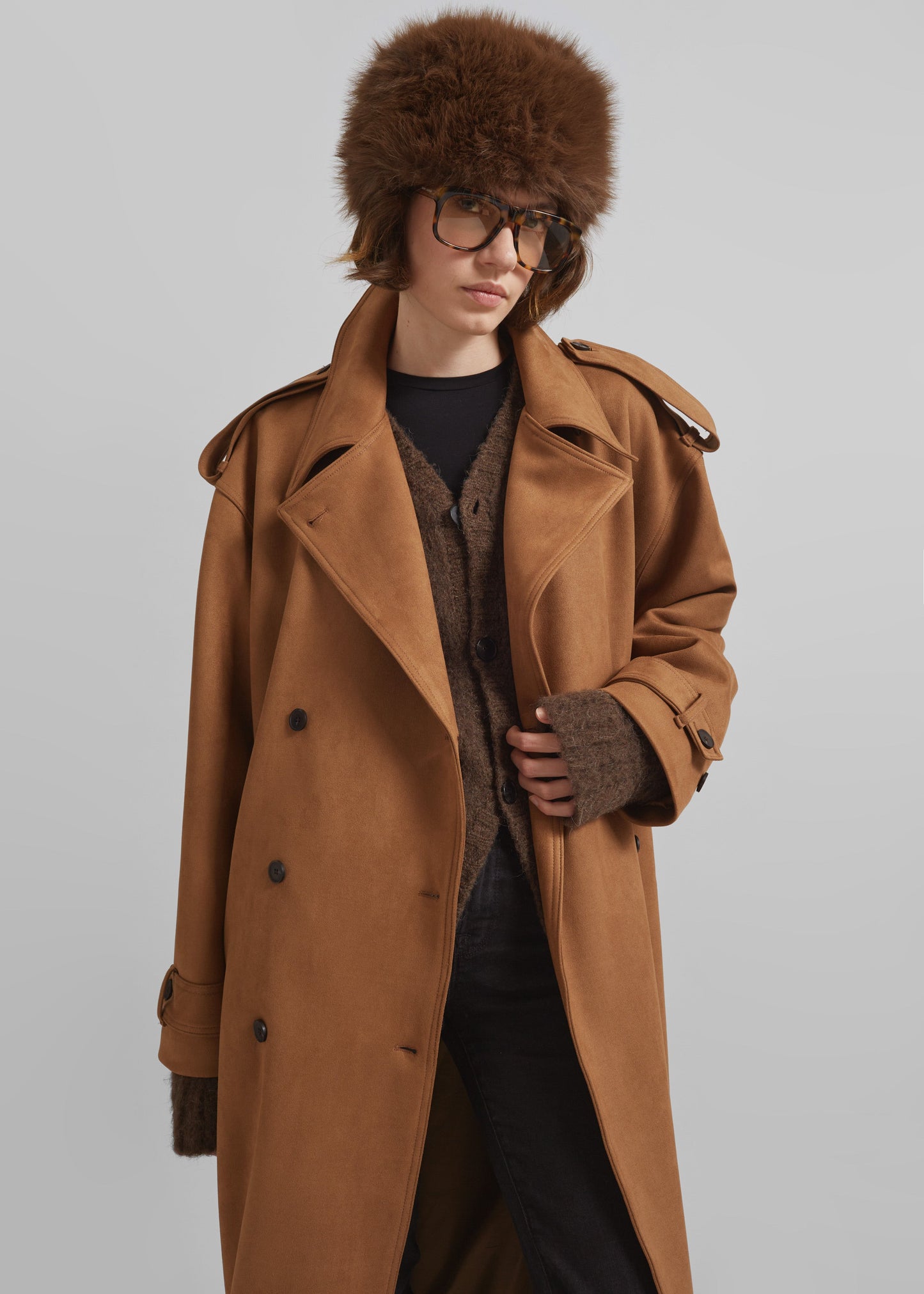 Lulea Faux Suede Trench Coat - Camel