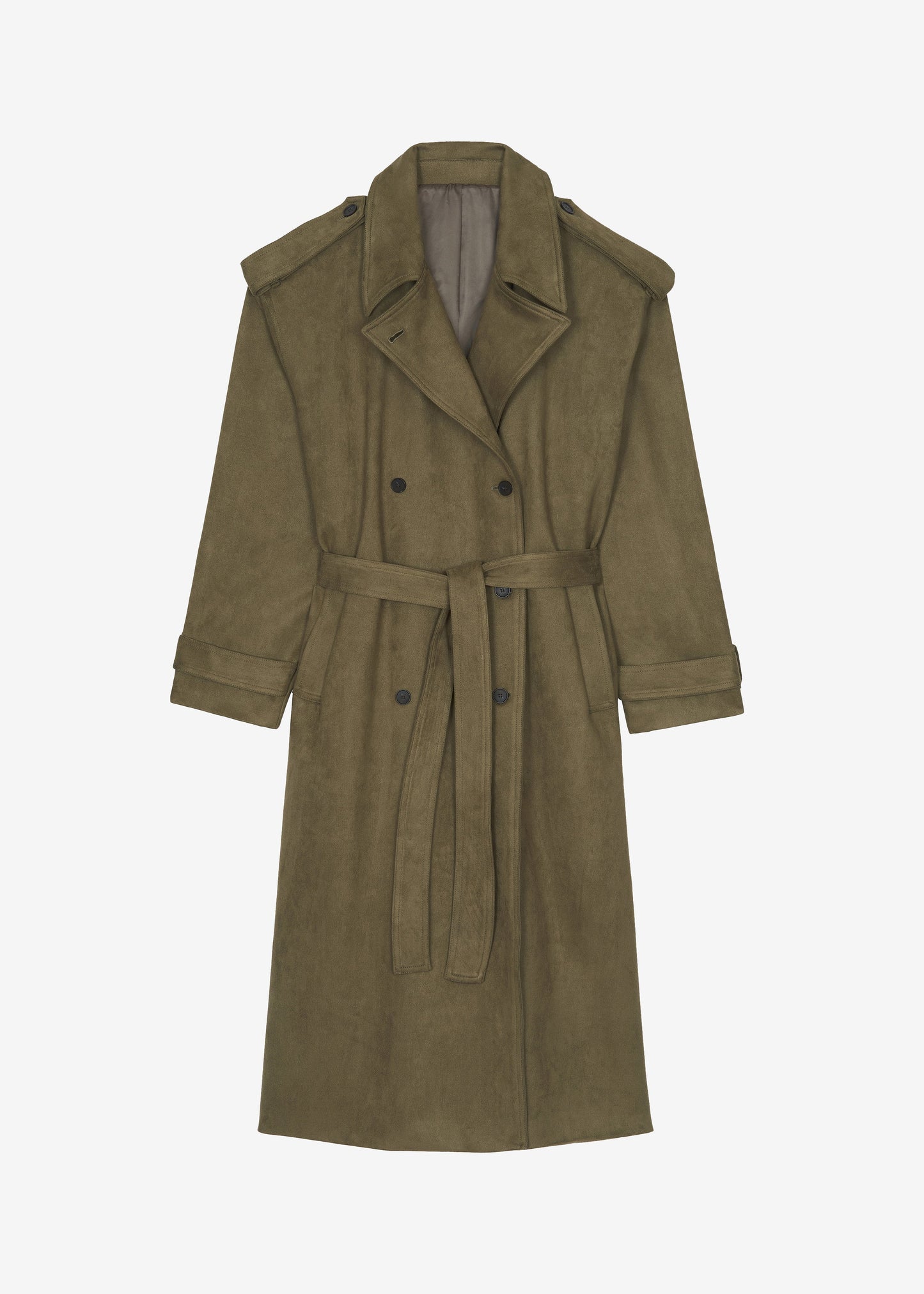 Lulea Faux Suede Trench Coat - Khaki