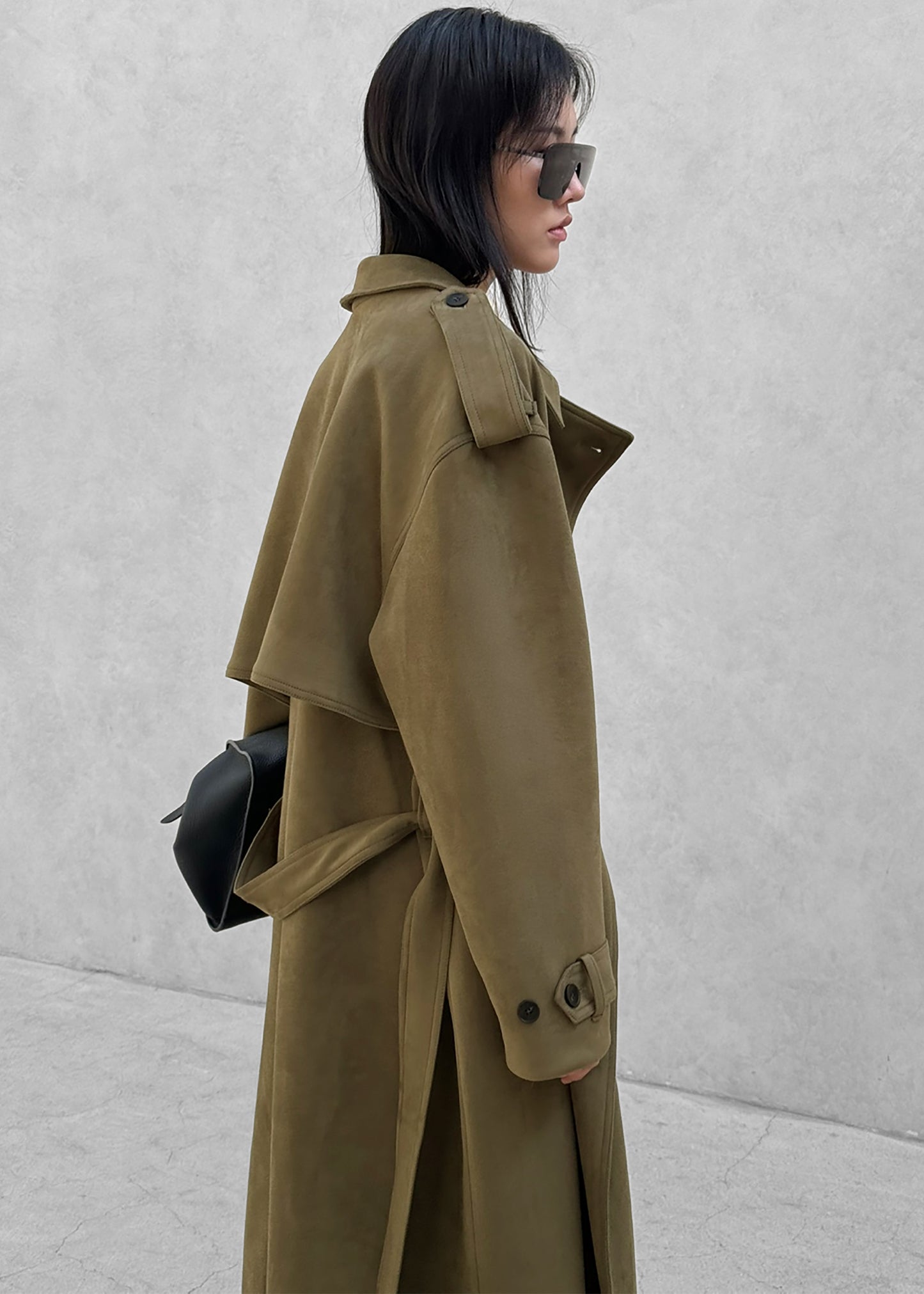 Lulea Faux Suede Trench Coat - Khaki