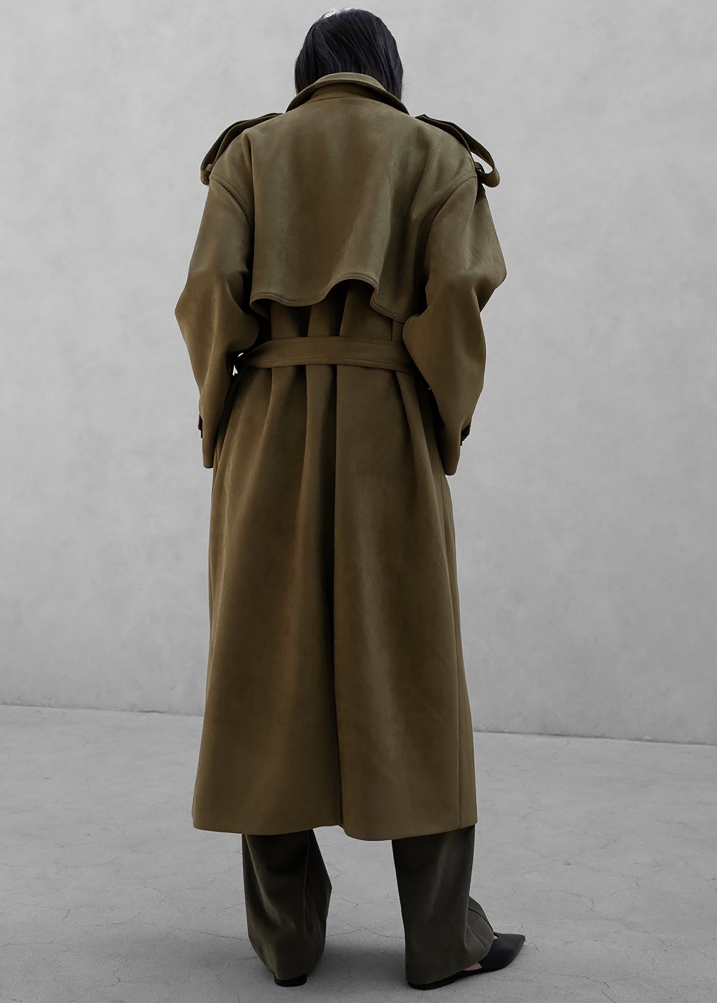 Lulea Faux Suede Trench Coat - Khaki