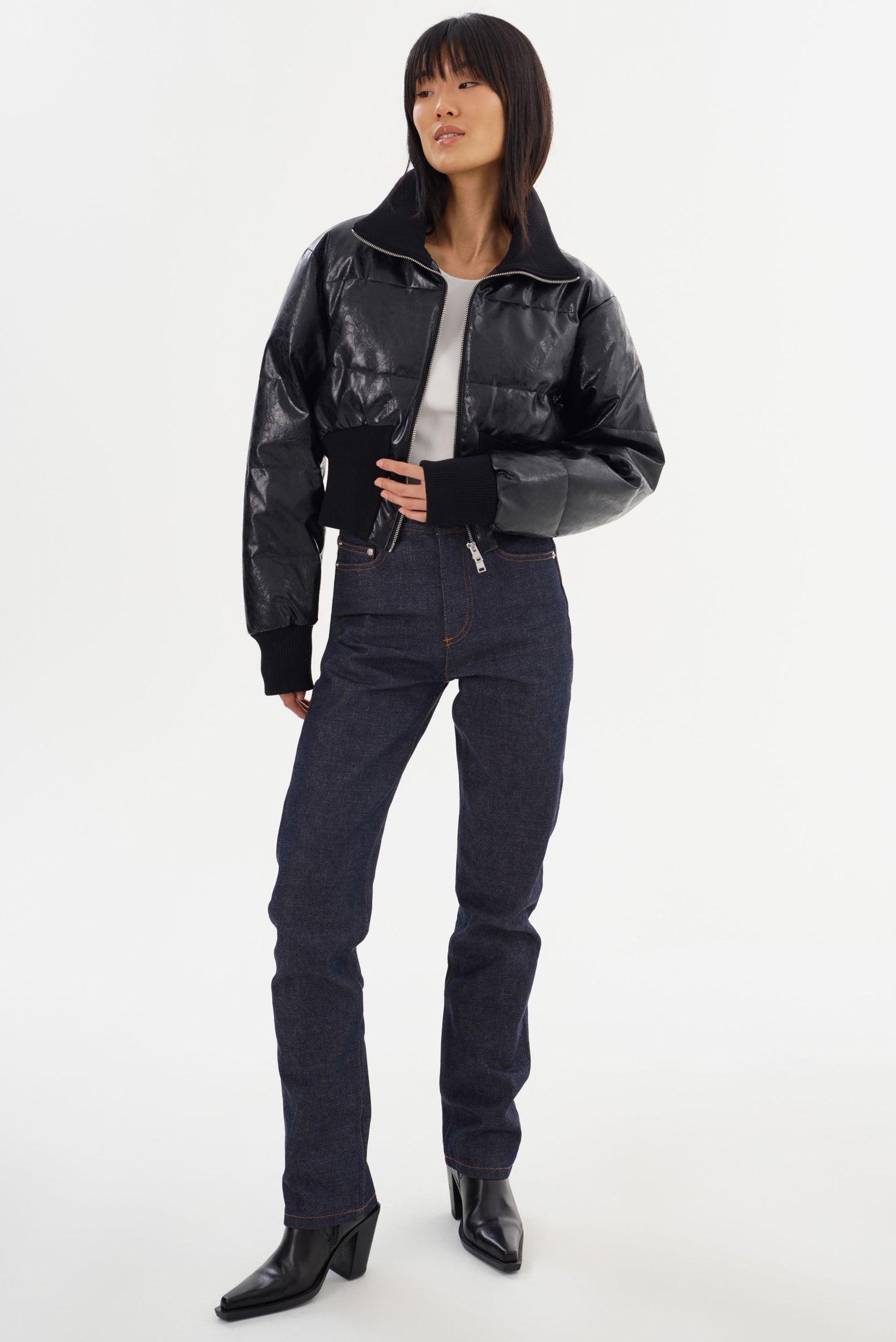 LUMINA | Cropped Faux Leather Puffer Jacket