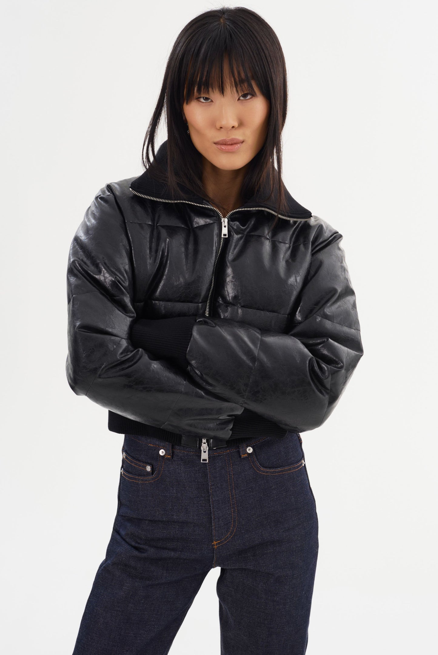 LUMINA | Cropped Faux Leather Puffer Jacket